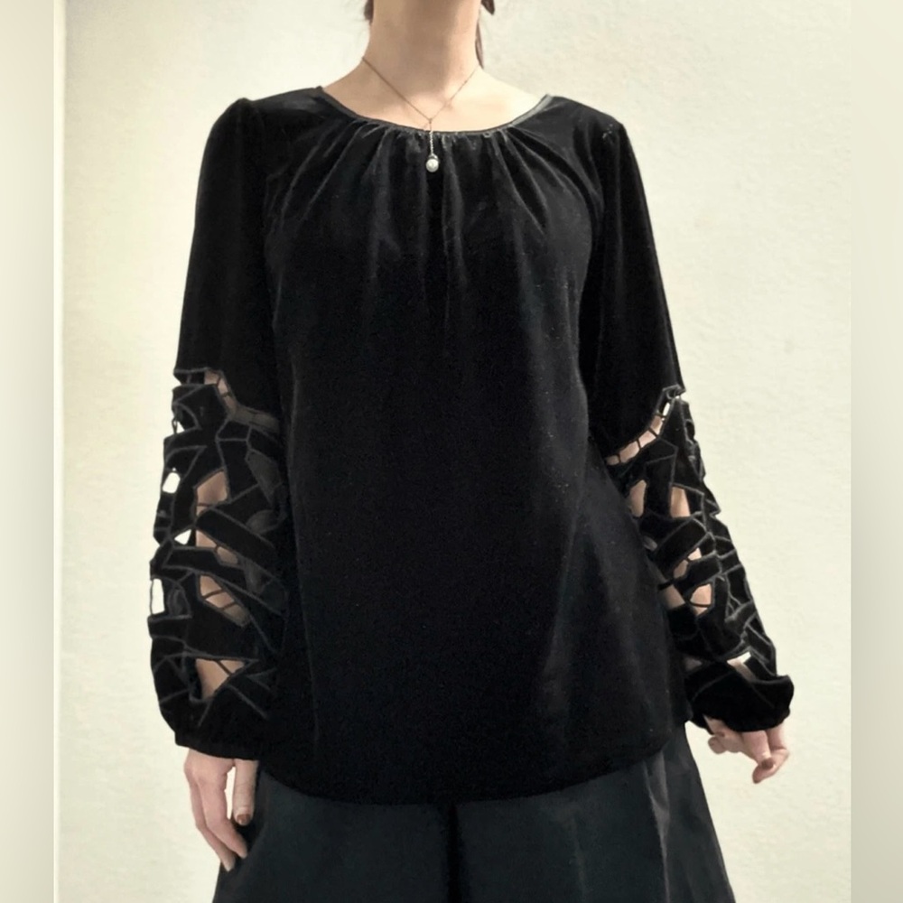 Joie Black Velvet Long Cut Out Sleeve Top | M